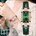 New Elegant Square Ladies Quartz Watch Personality Small Green Watch Belt Fashion Ladies Watch. 