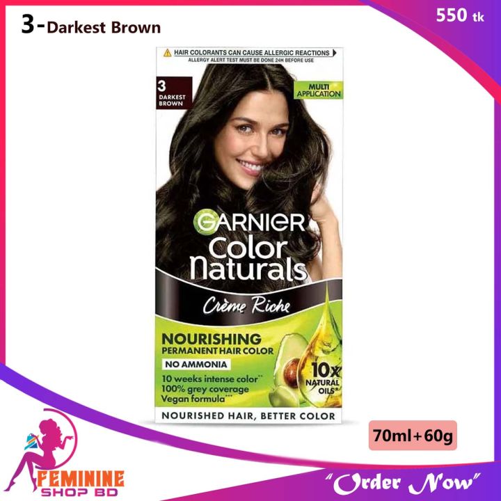 Garnier Color Naturals Nourishing Permanent Hair Colour Cream - 3 Darkest Brown