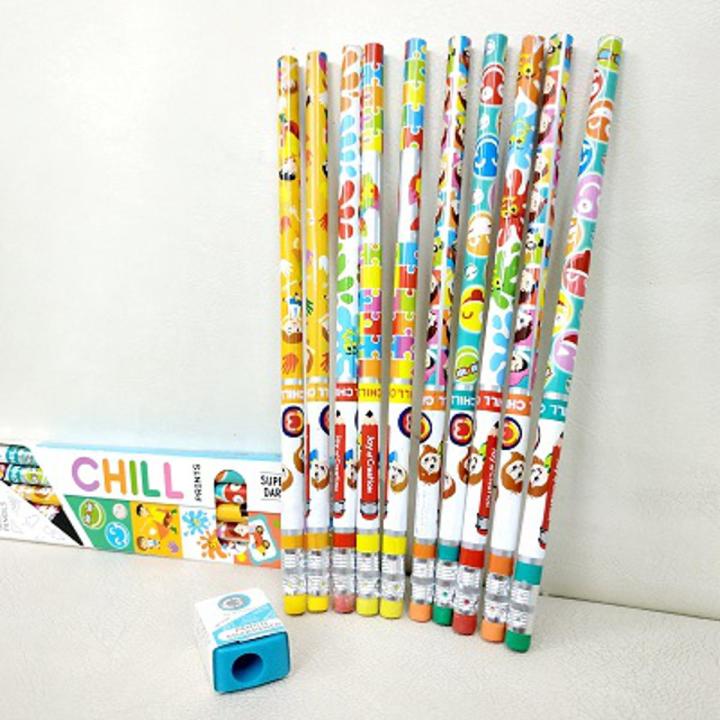 10pcs Chill Super Dark 10HB Rubber Tipped Graphite Pencils with Sharper [[Full Box Set]]