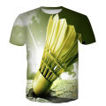 Summer new badminton 3D printing mens T-shirt outdoor sports Street short-sleeved fashion o-neck oversized quick-drying top 6XL.