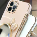 For Xiaomi Redmi Note 10 Pro Max Back Cover + Bowknot Makeup Mirror Fashion Shiny Plating Square Bumper Bling Girls Phone Case Soft TPU Silicone Shockproof Back Cover. 