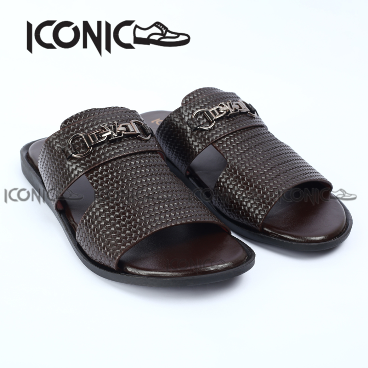 Iconic Shoes Dark Brown Genuine Leather Man Sandal