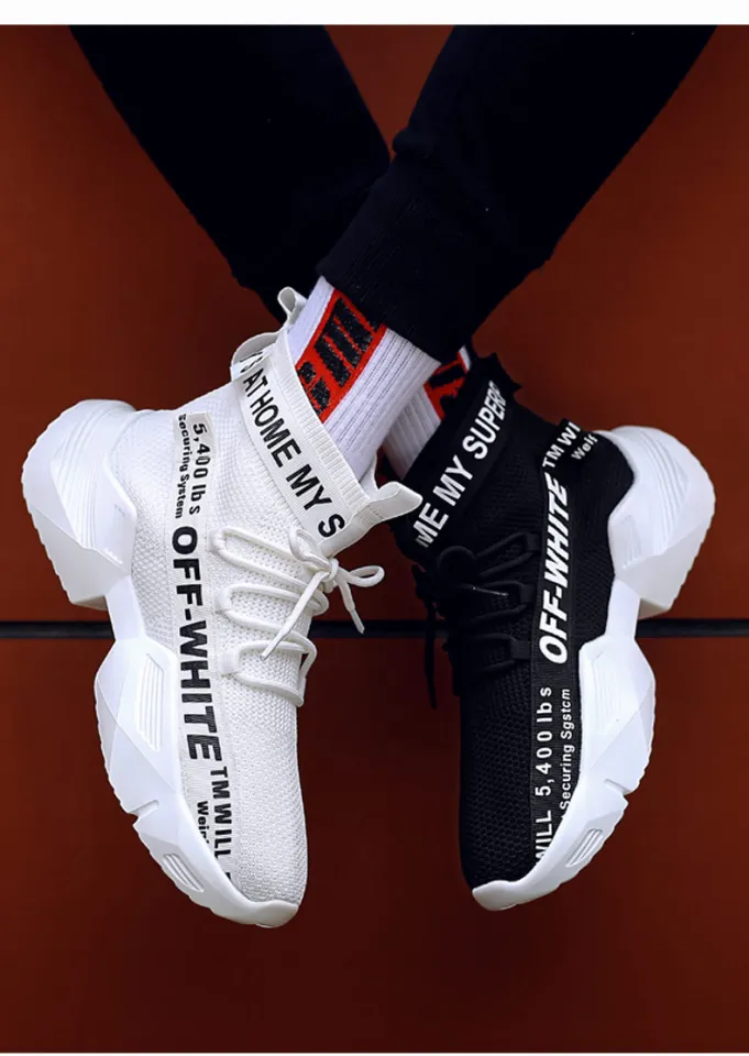 Fashion Men High Top Shoes Black White Sneakers New Man Sport