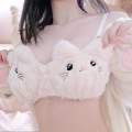Fluffy Cat Cartoon Plush Bra Panty Set Cozy Mid-Rise Bikini Briefs Cute Underwear for Women Comfortable Lingerie for women.