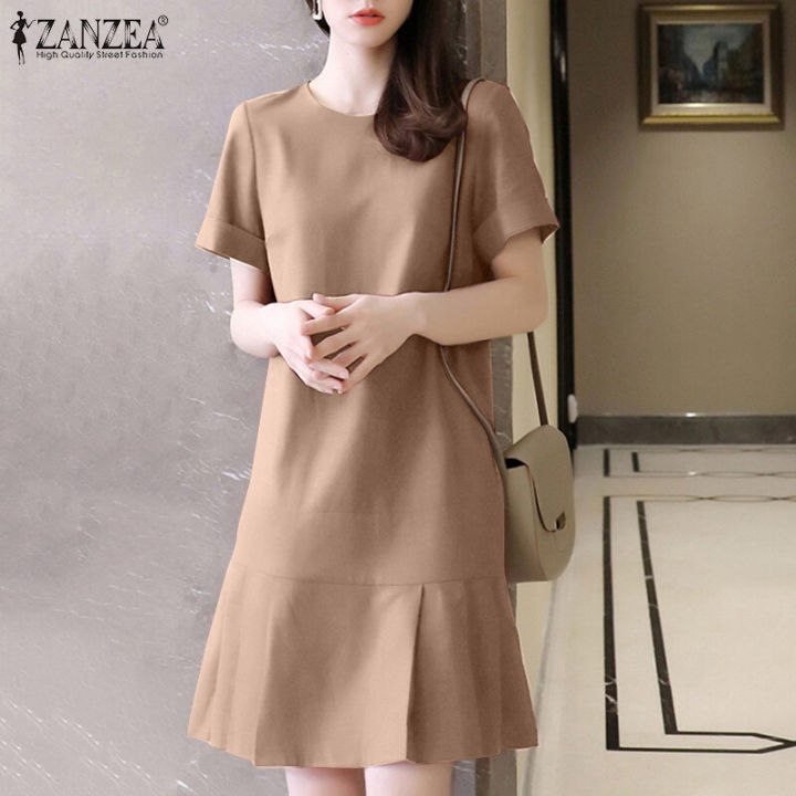 ZANZEA%20Women%20Short%20Sleeve%20O%20Neck%20Flare%20Swing%20A%20Line%20Mini%20Dress%20Party%20Gown%20Short%20Dresses%20#11%20-%20Image%202