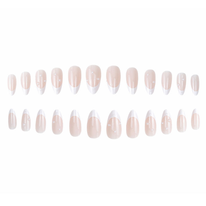 24pcs%20French%20Point%20Diamond%20Nails%20Wearing%20Artificial%20Square%20Head%20Press%20On%20Acrylic%20Nail%20Art%20Pearl%20Patch%20Almond%20False%20Nails%20-%20Image%203