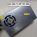 High Efficiency 12V 20A Switching Mode Power Supply SMPS for CCTV CNC 3D Printers and LED Projects. 