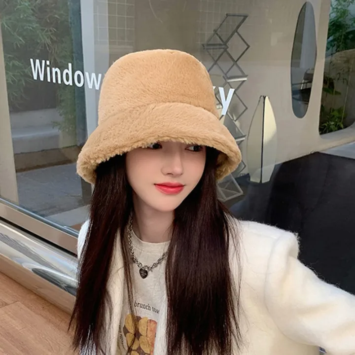 Korean%20Fashion%20Winter%20Furry%20Warm%20Bucket%20Hats%20For%20Women%20Lady%20Cute%20Plush%20Solid%20Color%20Windproof%20Thicken%20Outdoor%20Fisherman%20Cap%20Hat%20-%20Image%206