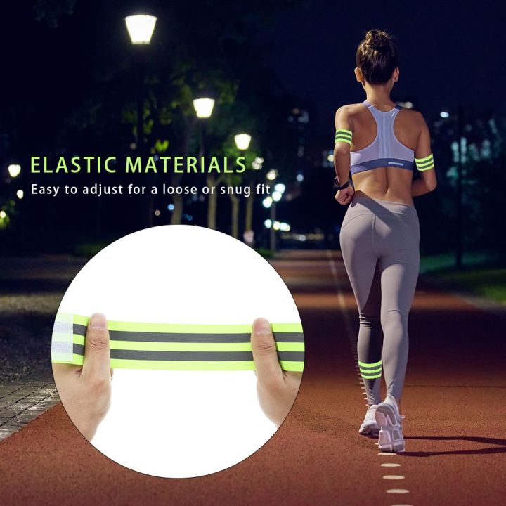 Hotop 6-Piece Reflective Safety Band Set - Adjustable PT Belts For Running Cycling Night Visibility