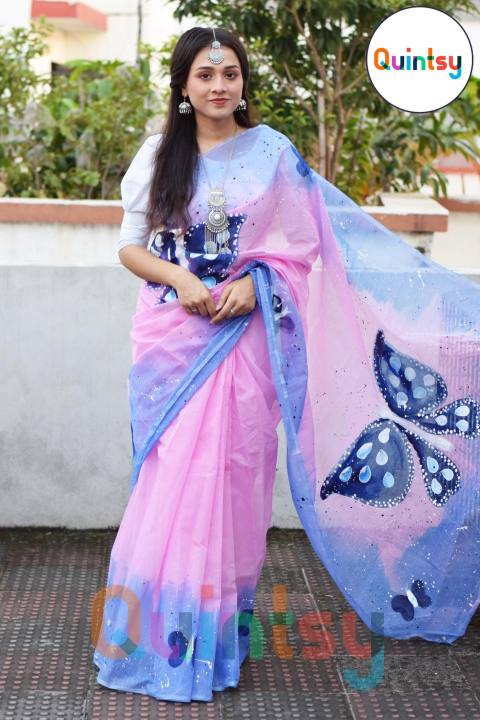 Exclusive Designer Hand Print Half Silk Saree For Women - Sari