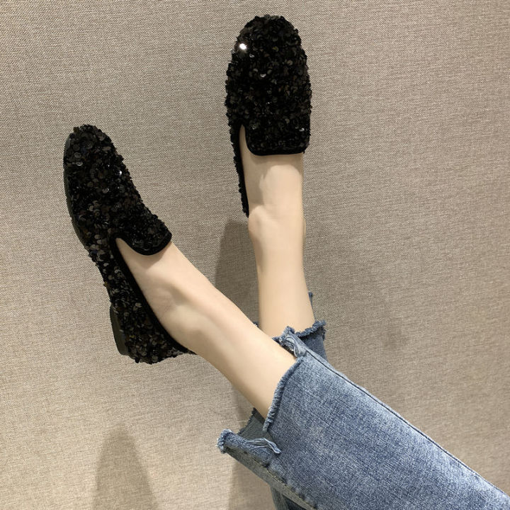 Social%20Gommino%20Women's%20Korean-Style%20Summer%20New%20Flat%20Internet%20Celebrity%20Student%20Sequined%20Loafers%20Slip-on%20Loafer%20Shoes%20-%20Image%204