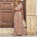 Womens Floral Vintage Boho Long Dress Print V-Neck Short Sleeve Elegant Dress Bohemian Vestidos Plus Size Dresses 2020 New. 