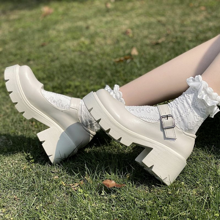 Women's Autumn Japanese Style Lolita Shoes Vintage Soft High Heel Platform Leather College Student Mary Jane Ladies White Black House Foocus