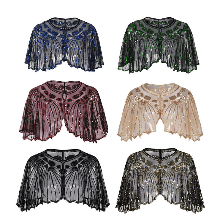 1920Banquet Evening Dress Women's Vintage Sequined Hollow Cape Stage European and American Dress Shawl Outer Match