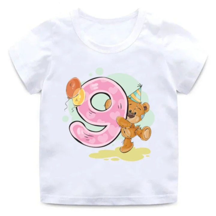 Summer Cute Cartoon Bear Numbers 1-9 Years Old Children's T-shirt Short-sleeved Round Neck T-shirt for Boys and Girls Tops Tee