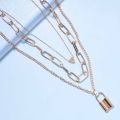 Retro Multi-layer Geometric Lock-Shaped Love Necklace European and American Punk Exaggerated Thick Chain Hip-Hop Pendant Necklace for Women Ladies.