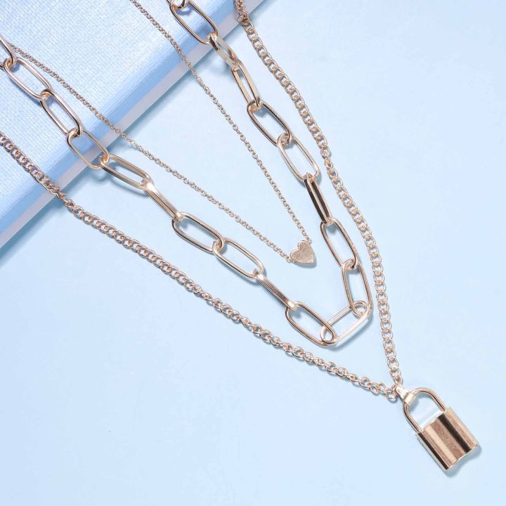 Retro%20Multi-layer%20Geometric%20Lock-Shaped%20Love%20Necklace%20European%20and%20American%20Punk%20Exaggerated%20Thick%20Chain%20Hip-Hop%20Pendant%20Necklace%20for%20Women%20Ladies%20-%20Image%206