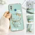TA for Huawei P Smart Plus / Nova 3i Back Cover Hello Kitty Mirror Folding Bracket Luxury 6D Plating Case Soft Silicone Square Phone Case for Girls. 