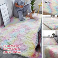 Long Plush Tie Dyed Carpet Thicken Floor Rug Nonslip Mat for Bedroom Bedside Living Room. 
