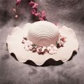 Summer Elegant Women's Sun Hat Flower Straw Hat Wide Brim Sea Beach Sun Hat Bone Capeline Chapeaux For Lady.
