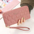 PU Leather Long Wallets for Women Credit Card Holder Zipper Clutch Purses Heart Embroidery Money Bag Wallet Carteras Para Mujer.