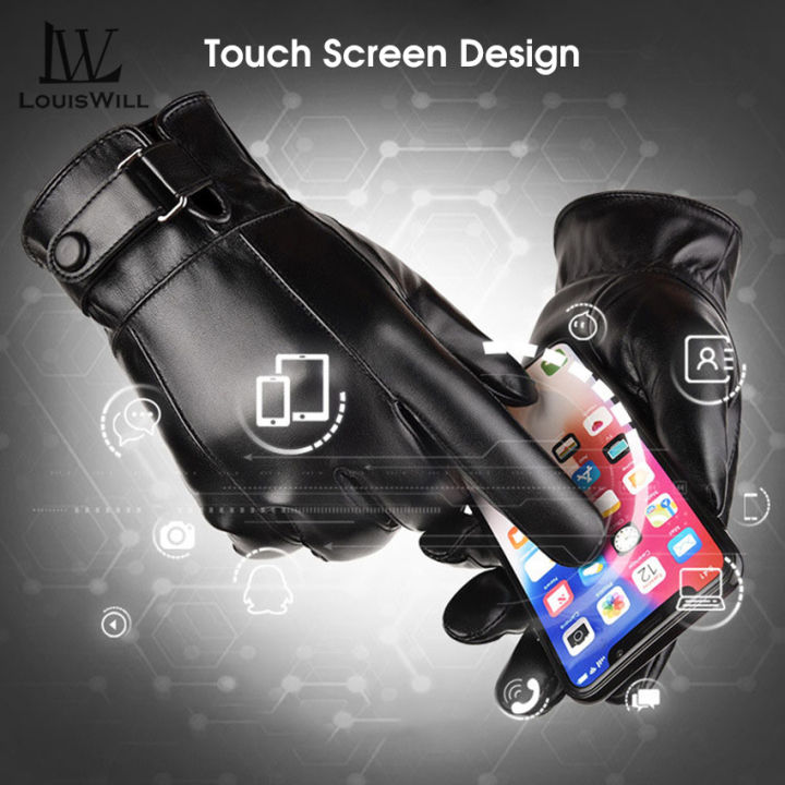 LouisWill Men's Cycling Gloves Winter Warm Fashion Waterproof Gloves Men Faux Leather Driving Gloves Thin Leather Gloves for Touch Screen for Motorcycle Cycling Riding Snow Sports