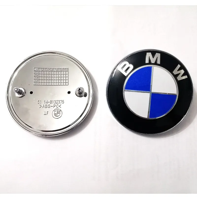 BMW 74mm Hood Trunk Rear Round Emblem, Blue White Silver Black, 2-Pin Metal ABS