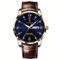 Waterproof Luminous Calendar PU Leather Men Watch, Trendy Quartz Watches For Men. 