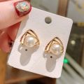 Trendy Fashionable Zinc Alloy Pearl Stud Earrings for Girls Simple Stylish - Earring for Women New Collection - Ear ring for Girls Simple Top.