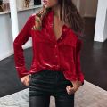 Women's Winter Fashion Velvet Long Sleeve Button Pocket Casual Shirt Top Flannel Shirt Women Blusas Mujer De Moda 2021. 