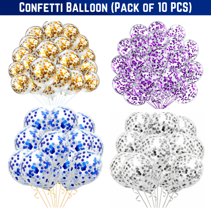 Confetti Balloons/ Jori Balloons/ Transparent Balloons For Anniversary, Birthday, Baby Shower, Valentine Day Party, Home, Restaurants and Showroom Decoration- (Pack of 10 Pcs)