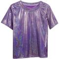 S-6XL Womens Sparkly Shiny Metallic Holographic Round Neck Short Sleeve Casual Loose Top Festival Party Tee Shirt Female Clothes.