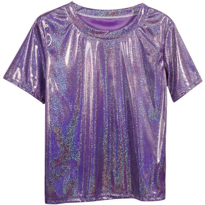 S-6XL%20Womens%20Sparkly%20Shiny%20Metallic%20Holographic%20Round%20Neck%20Short%20Sleeve%20Casual%20Loose%20Top%20Festival%20Party%20Tee%20Shirt%20Female%20Clothes%20-%20Image%208