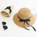 Summer women's sunshade straw hat black ribbon bow big brim hat Japanese adult pot hat women's sunscreen fold.