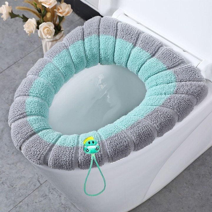 New Toilet Seat Cover Winter Thickened Plush Home Universal Washable Toilet Cushion with Handle Soft Warm Bathroom Accessories