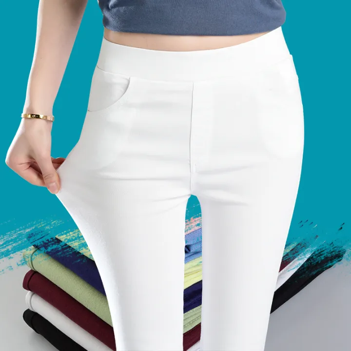 Black%20Solid%20High%20Stretch%20Pencil%20Pants%20Women%20Fall%20White%20Skinny%20Leggings%20High%20Waist%20Home%20Trousers%20Female%20Casual%20Wear%20P8823%20-%20Image%203