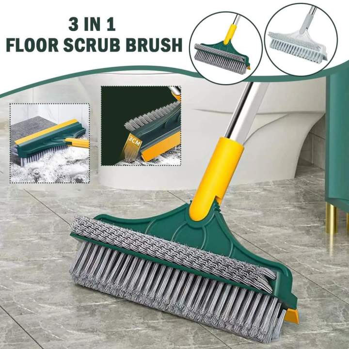 Bathroom Cleaning Brush with Wiper 2 in 1_FB-2005 Tiles Cleaning Brush Floor Scrub Bathroom Brush with Long Handle Rotatable Head. Bathroom Floor Cleaning Brush (2 in 1 Cleaning Brush)