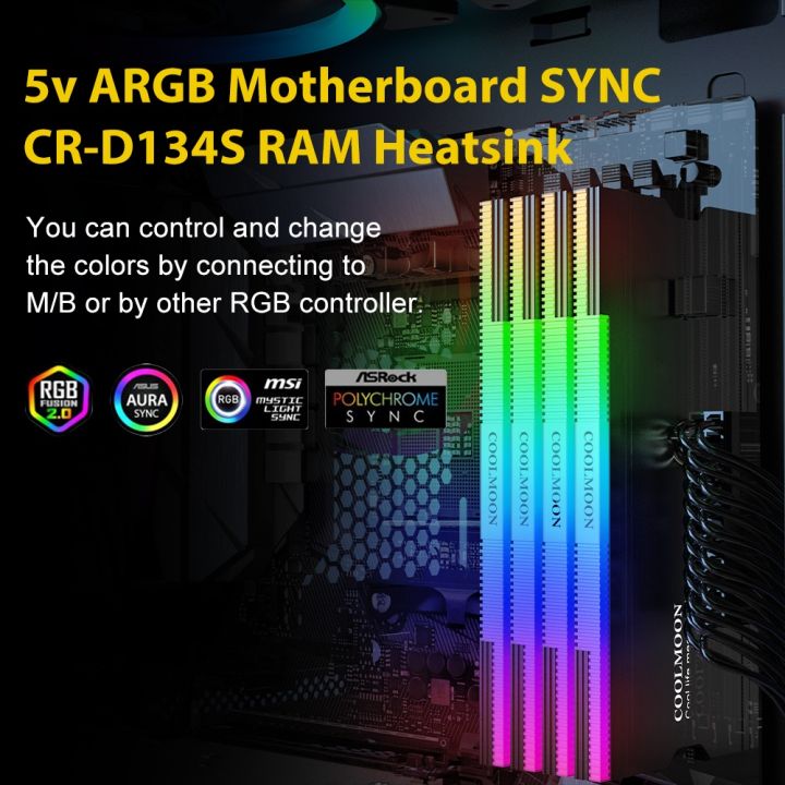 COOLMOON%20DDR1%20DDR3%20DDR4%20RGB%20RAM%20Cooling%20Heatsink%205V%203PIN%20ARGB%20AURA%20SYNC%20Memory%20Radiator%20Cooler%20for%20Computer%20LP%20-%20Image%205