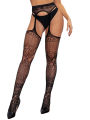 Women Suspender Tights Garter, Mesh Sheer Crochet Pattern Belt Pantyhose Slim Fit Thigh High Long Stockings. 