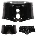 Men PVC Bright Leather Boxer Open Crotch Underwear Shiny Crotchless Faux Leather Wet Look Boxer Brief Open Front Hole Short. 