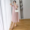 8237# 2022 Summer Korean Fashion Maternity Long Dress Elegant A Line Loose Clothes for Pregnant Women Ins Pregnancy Postpartum.