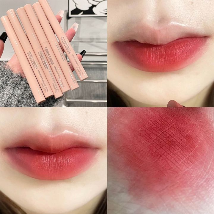 Student'S Pseudo Plain Face Temperament Lipstick Gege Bear Velvet Soft Mist Tube Lipstick Pen 6-Color Long Tube Long-Lasting Matte Lip Gloss