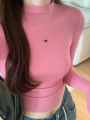 Hot Girl Slim Fit Slimming Long Sleeves T Women's Autumn T-shirt 2023 New Half Turtleneck Short Pleating Bottoming Shirt Top.