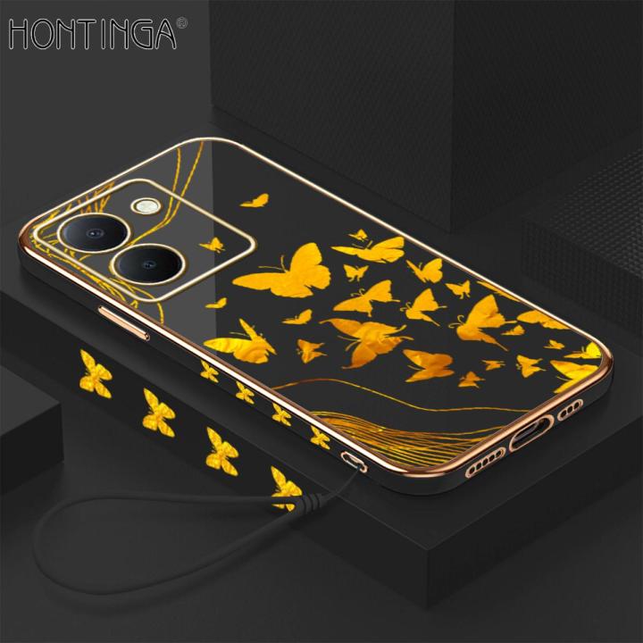 Hontinga for Vivo Y36 Back Cover Free Strap Luxury 6D Plating