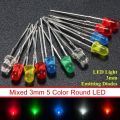 100Pcs- 3mm COLORFUL LED Mixed 3mm 5 Color Round LED Light Emitting Diode Basic LED Green Red Yellow Blue White Light Bulbs For Electronics Project Indicator Front Panels Light DIY. 
