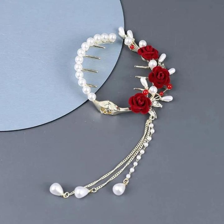 Refined%20Taste%20-%20Retro%20Rose%20Fixed%20Plate%20Hair%20Set%20Pearl%20Tassel%20Meatball%20Hair%20Clamp%20Hair%20Clip%20For%20Women%20/Girls%20-%20Durabilty%20Assured%20-%20Image%204
