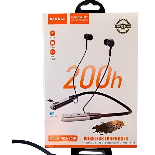 Recrsi wireless Neckband Bluetooth Earphone RE-NY060 Charging becup 200 Hours (Best price)