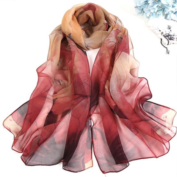 2024 New Fashion Women Floral Printing Beach Silk Scarf Shawls Female Long Wraps Beach Sunscreen Hijab