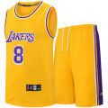 Lakers No.8 Kobe Bryant Mesh Embroidery Commemorative Yellow Purple White Round Neck Basketball Jersey Set.