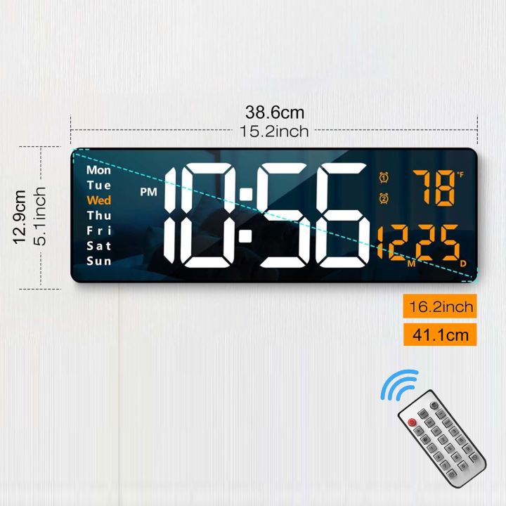 Digital Wall Clock, Large Screen 16.2 Inch Digital Wall Clock with RGB Color Changing Remote Control, Auto Brightness LED Clock Option - 1 Color